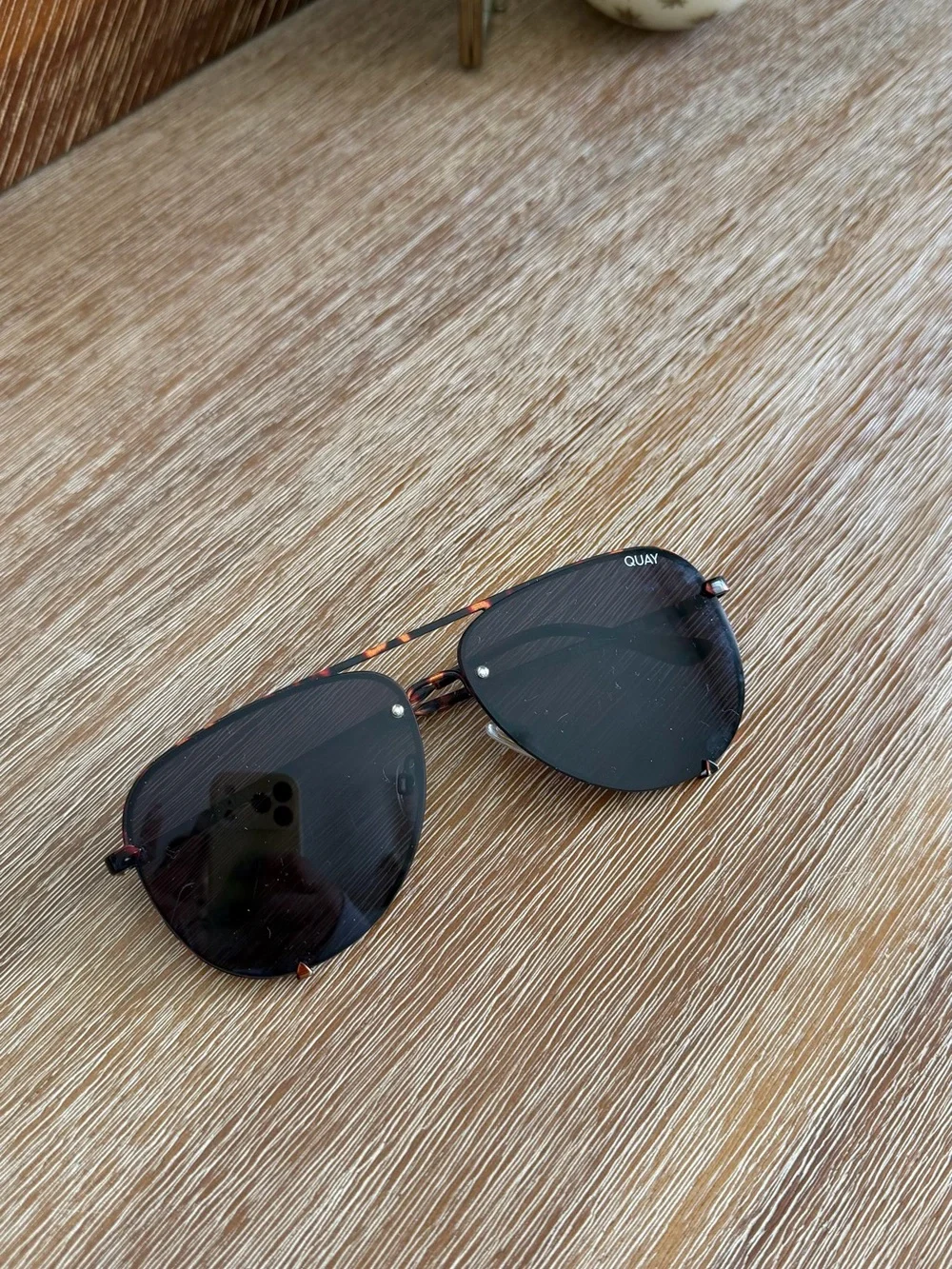 Quay Australia Tortoiseshell Aviator Sunglasses with Black Lenses